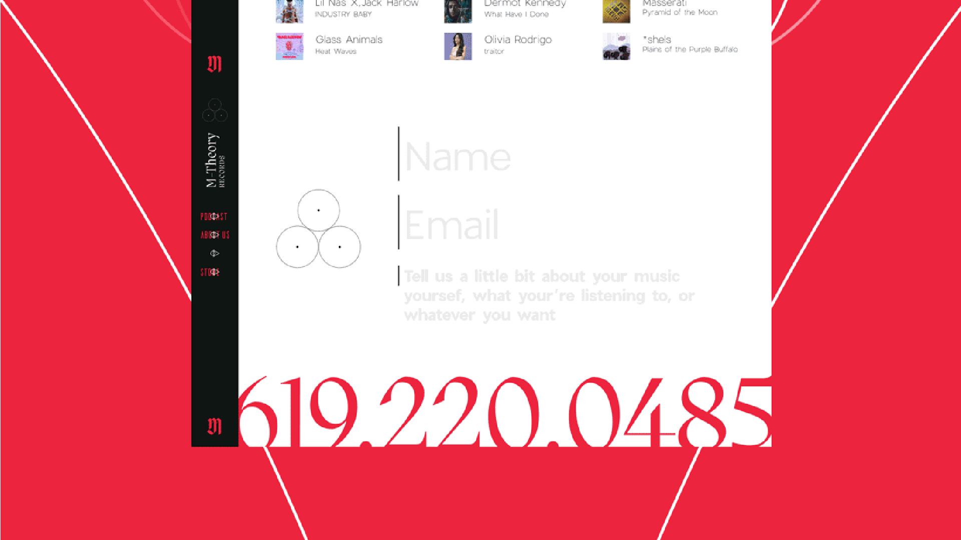 an image of website UI on red background. made in figma