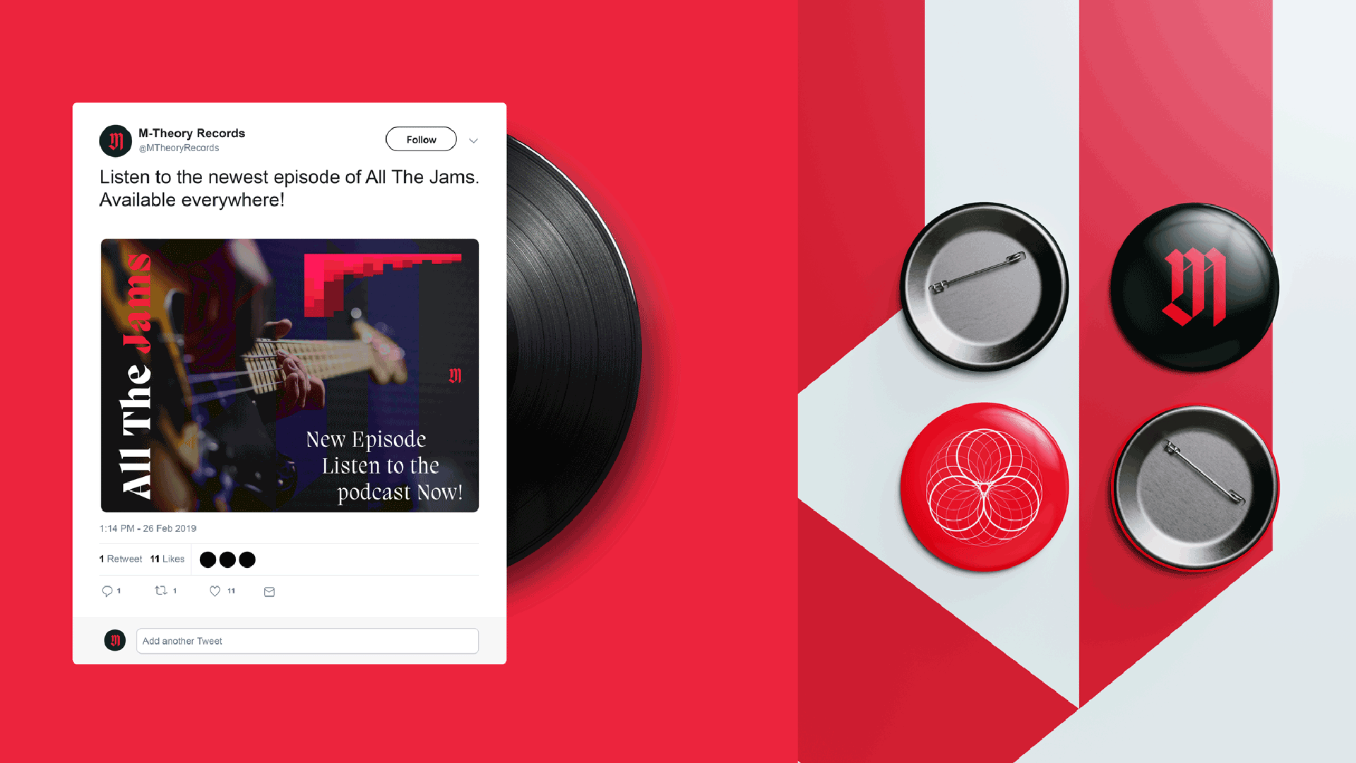 An image of a social media posst for X with a red background and 4 pins on the right side. Design made in adobe Illustrator