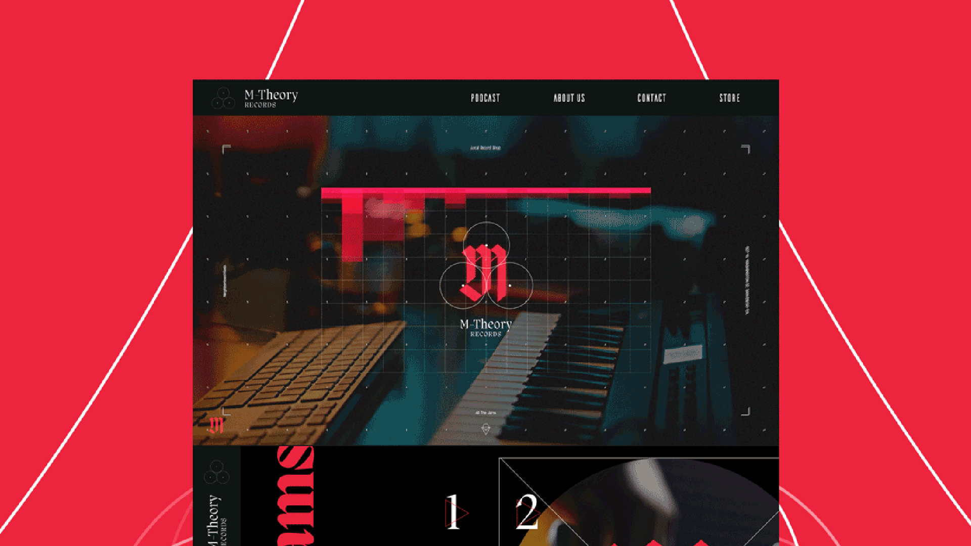 an image of website UI on red background. made in figma
