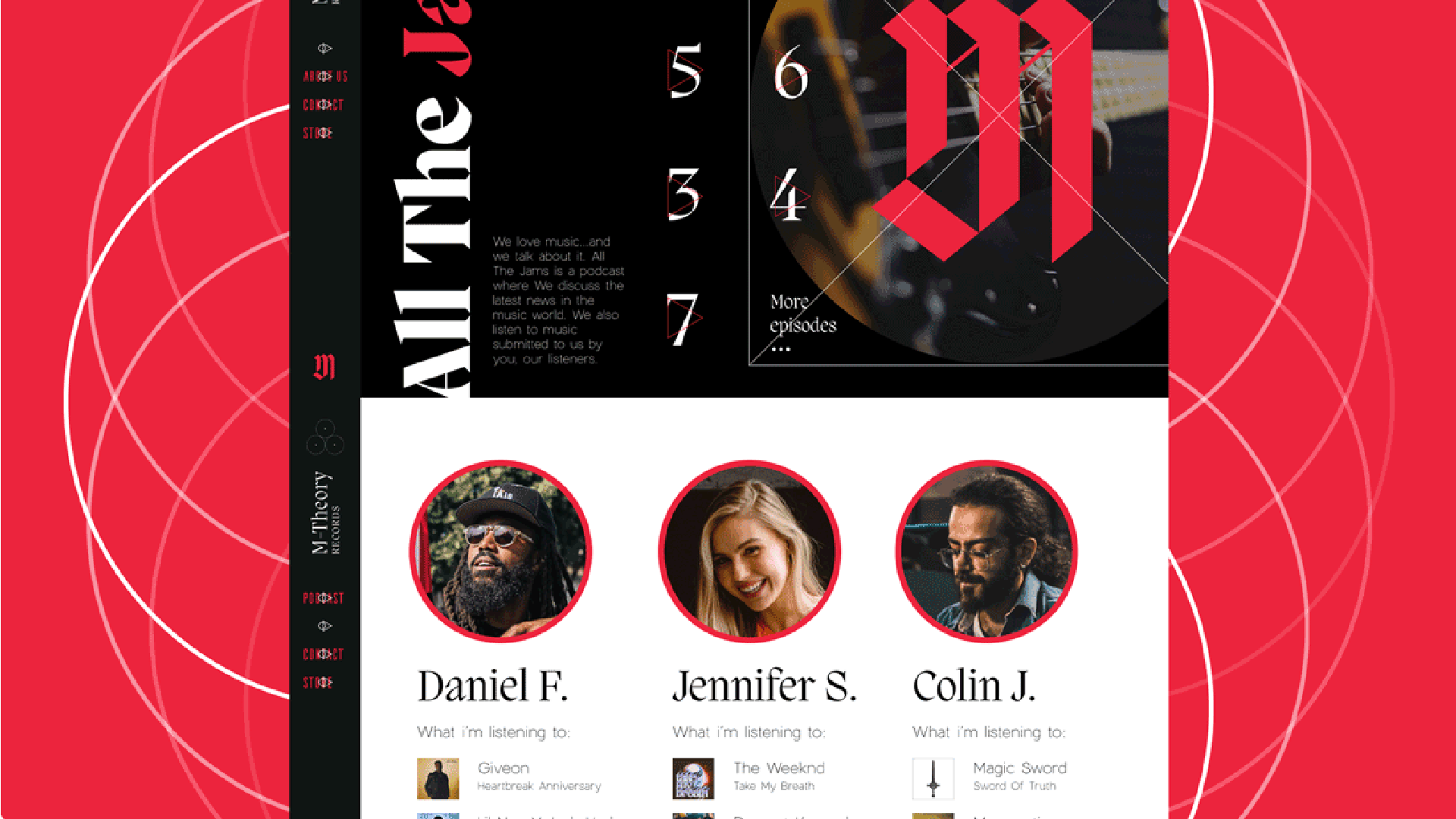 an image of website UI on red background. made in figma